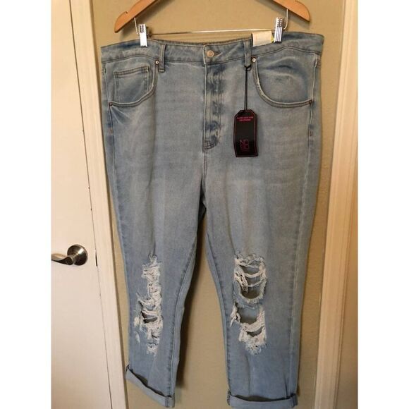 No Boundaries Juniors Jeans Size 21 Super High Rise Girlfriend Light Wash Cuffed - Picture 1 of 5